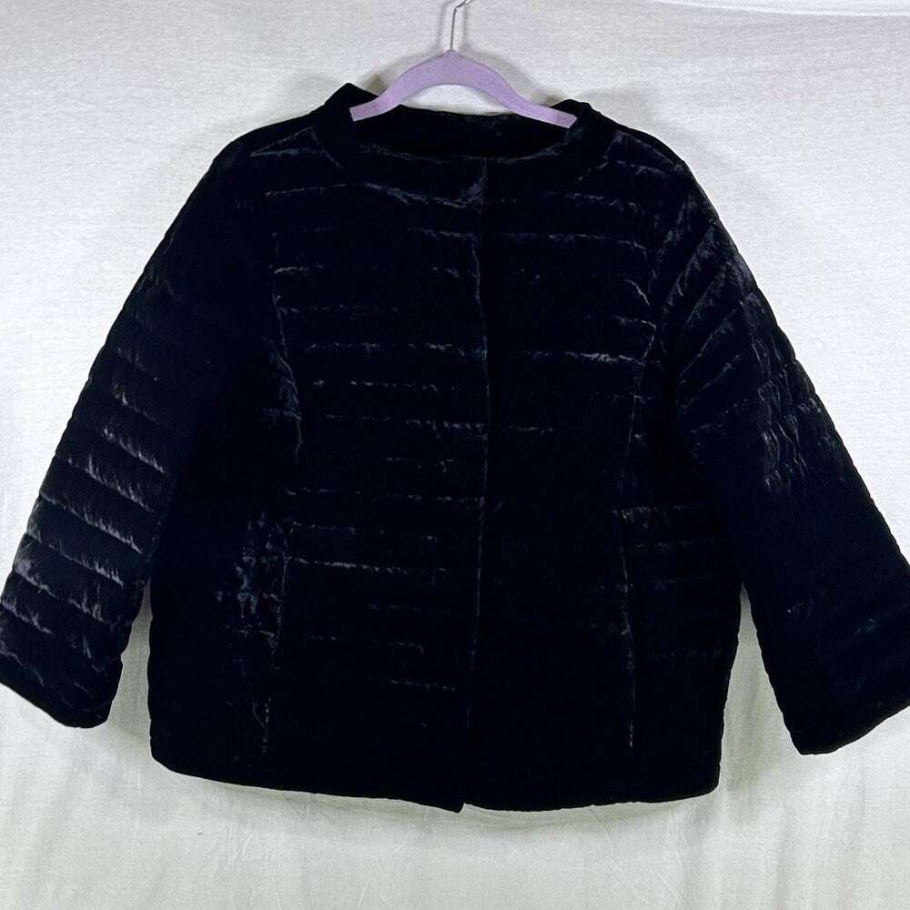 Talbots Quilted Down-Filled Puffer Evening Jacket Black Velvet Women Size 16